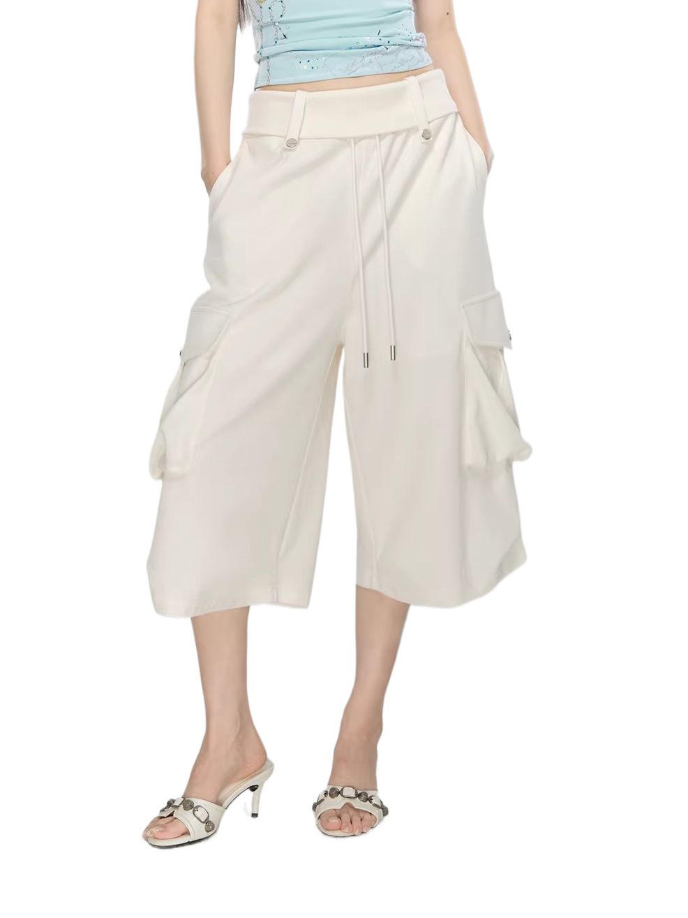 Waffle Knit Cargo Cropped Trousers