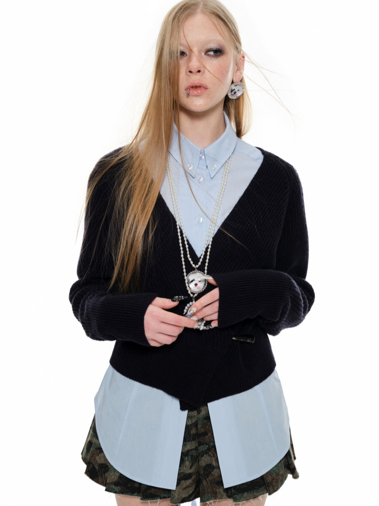 V-neck Knit Cardigan - CHINASQUAD