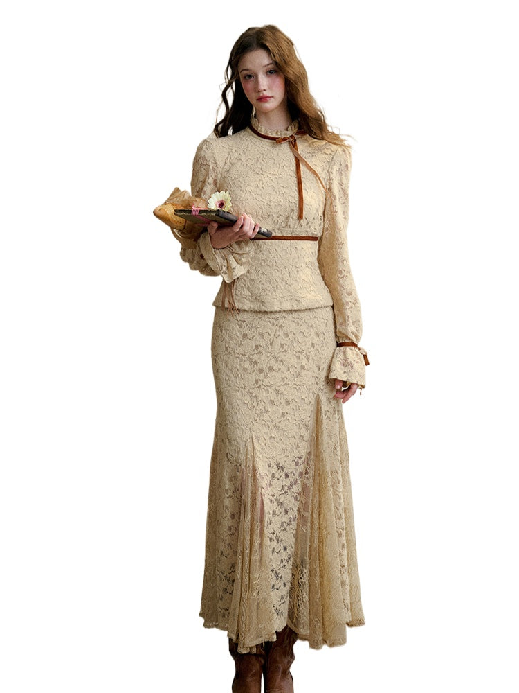 Brown Fuzzy Lace Shirt Dress - CHINASQUAD