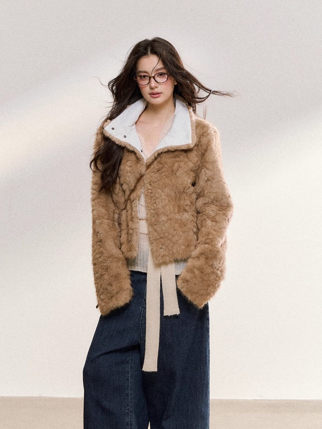 Khaki Faux Fur Collar Wool-Blend Jacket - CHINASQUAD