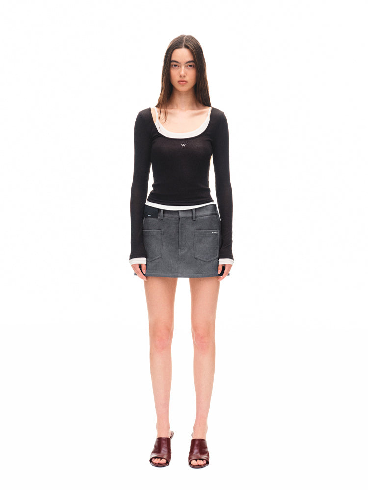 Color-block Two-piece Integrated Strap Layered T-shirt - CHINASQUAD