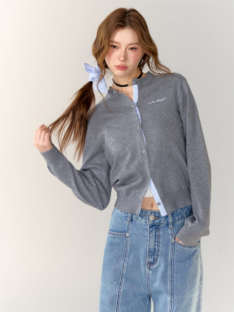 Stripe Patchwork Dark Grey Knitted Cardigan - CHINASQUAD