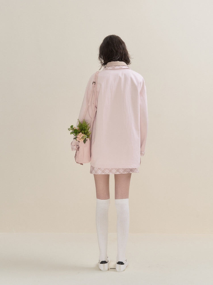 Pink Plaid Reversible Trench Coat - CHINASQUAD