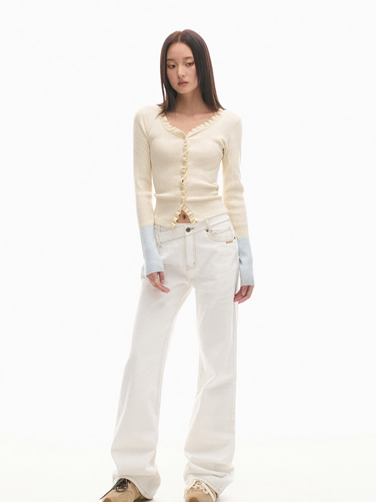 Floral-Placket Shell-Button Long-Sleeve Top - CHINASQUAD