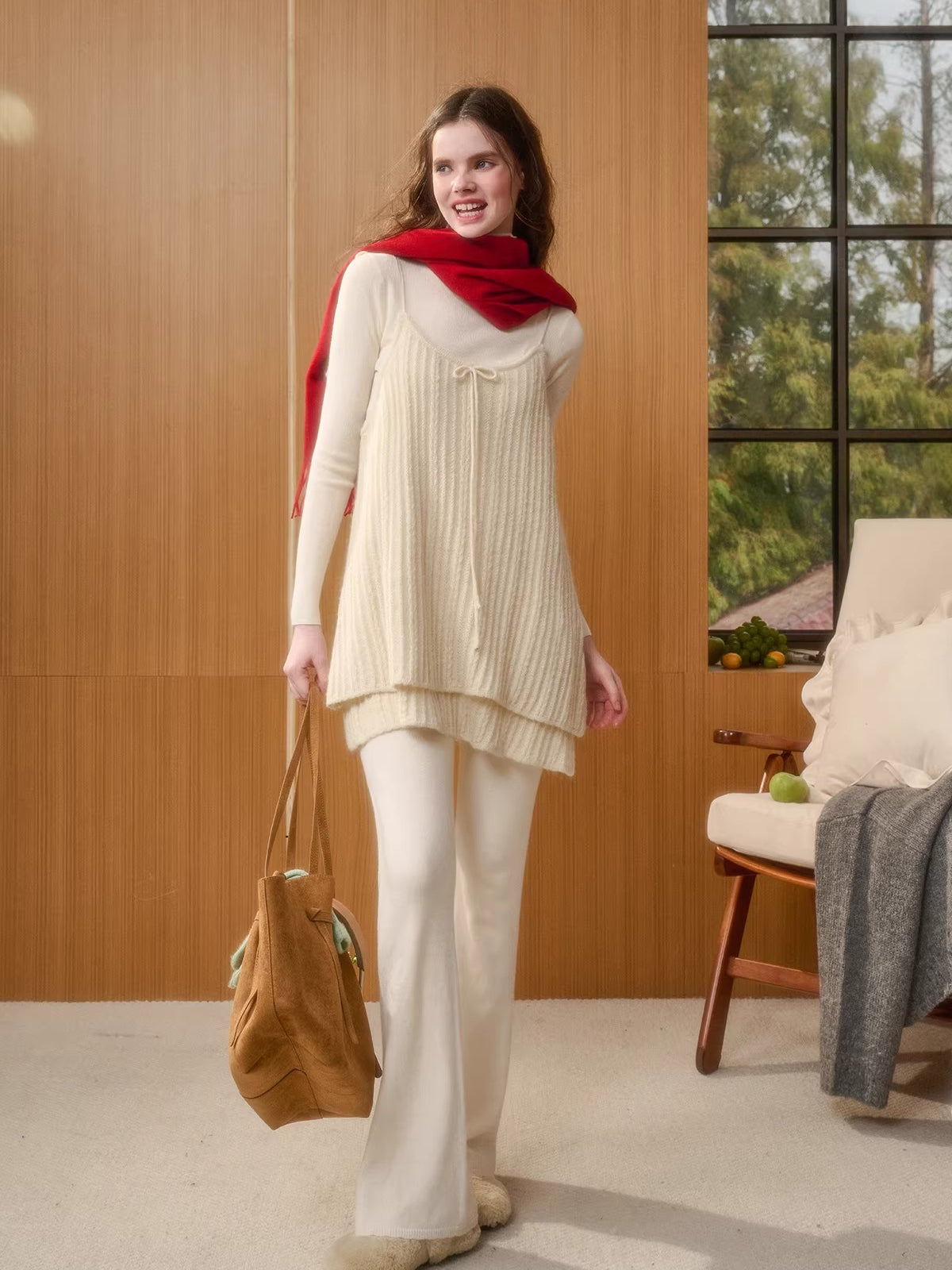 Wool-Blend Vintage Top & Ruffle Pants Set