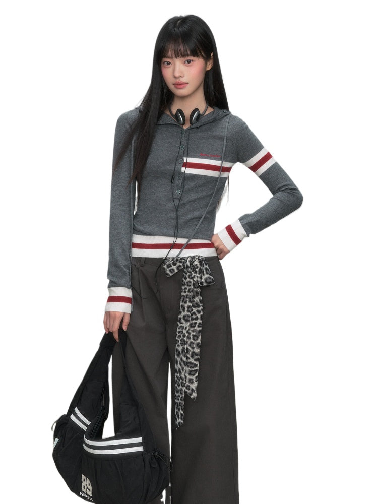 Color Block Striped Hooded Knitted T-shirt - CHINASQUAD