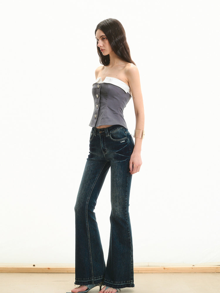 Fake Two-Piece Color Block Mermaid Strapless Top - CHINASQUAD