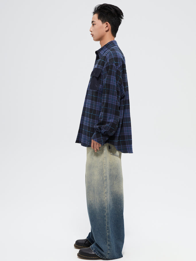 Purple Plaid French Flannel Long-Sleeve Shirt - CHINASQUAD