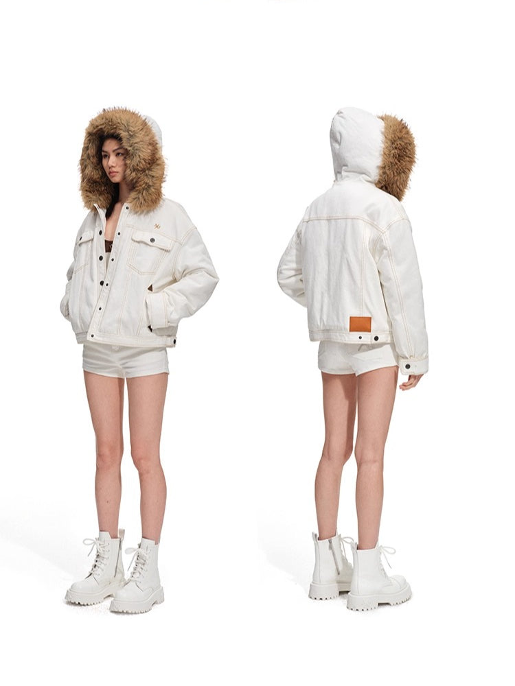 Polar Cotton Eco Fox Fur Collar Denim Jacket