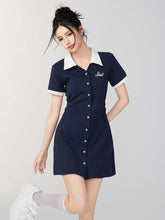 Color-Blocked Button-Up Waist Cinching Polo Dress - CHINASQUAD