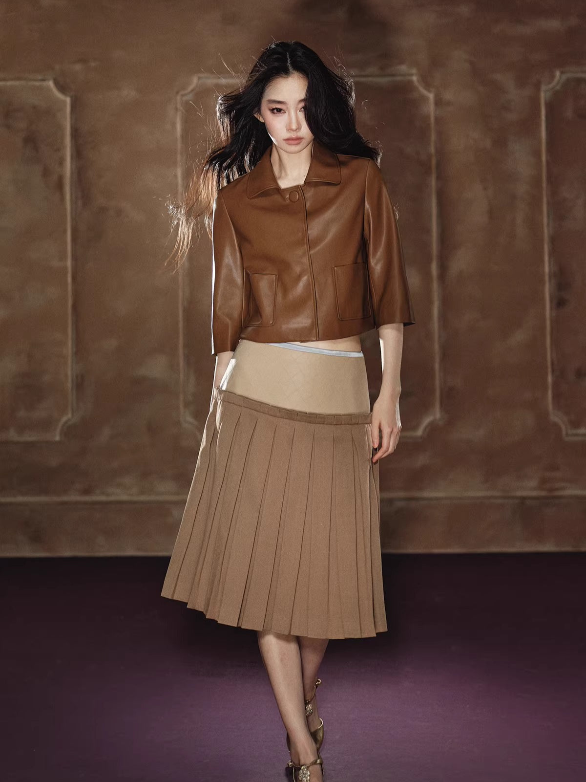 Cropped PU Leather Jacket