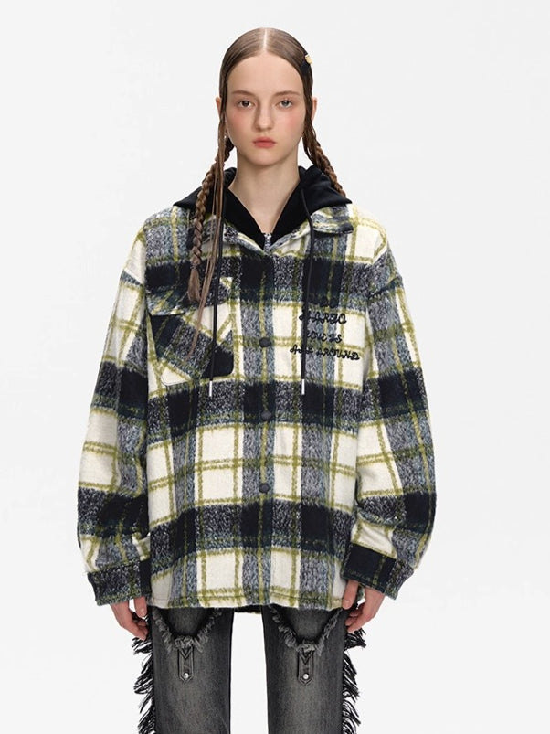 Plaid Patchwork Teddy Zip Overshirt Jacket
