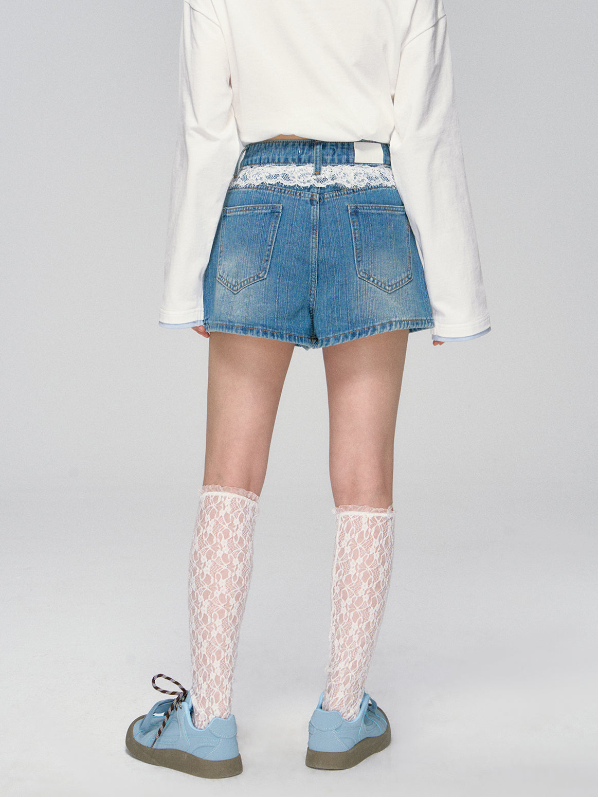 Blue Lace-Trim Denim Skirt - CHINASQUAD