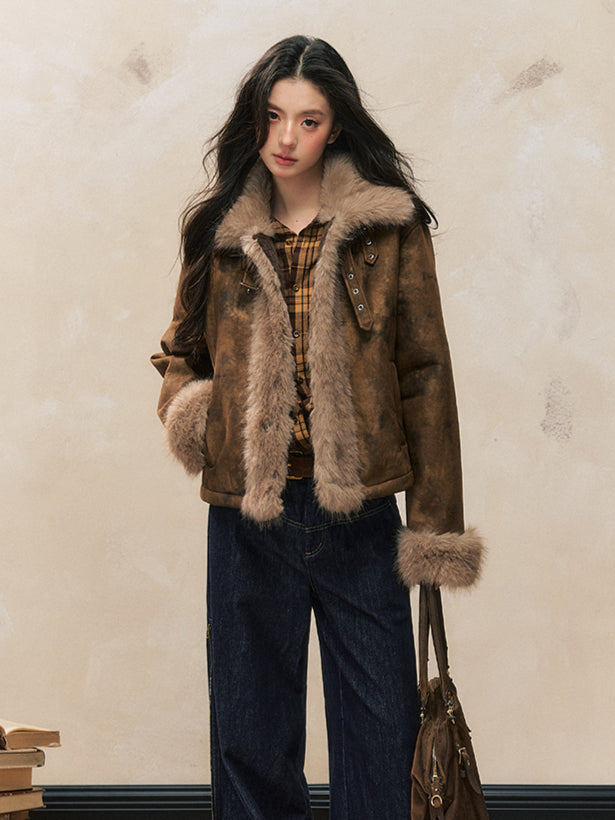 Brown Vintage Shearling Jacket - CHINASQUAD