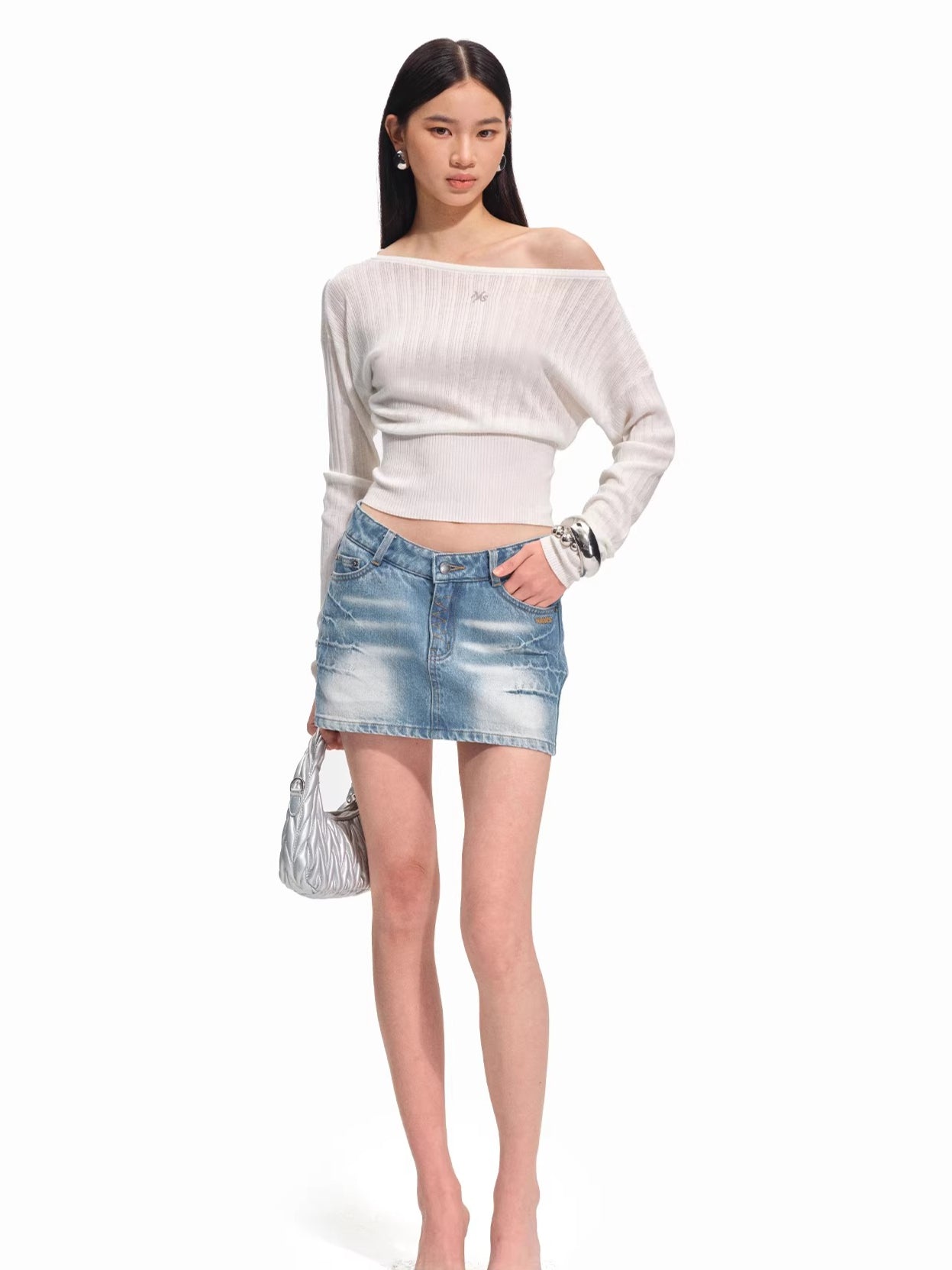 Asymmetric Off-Shoulder Merino Wool Sweater