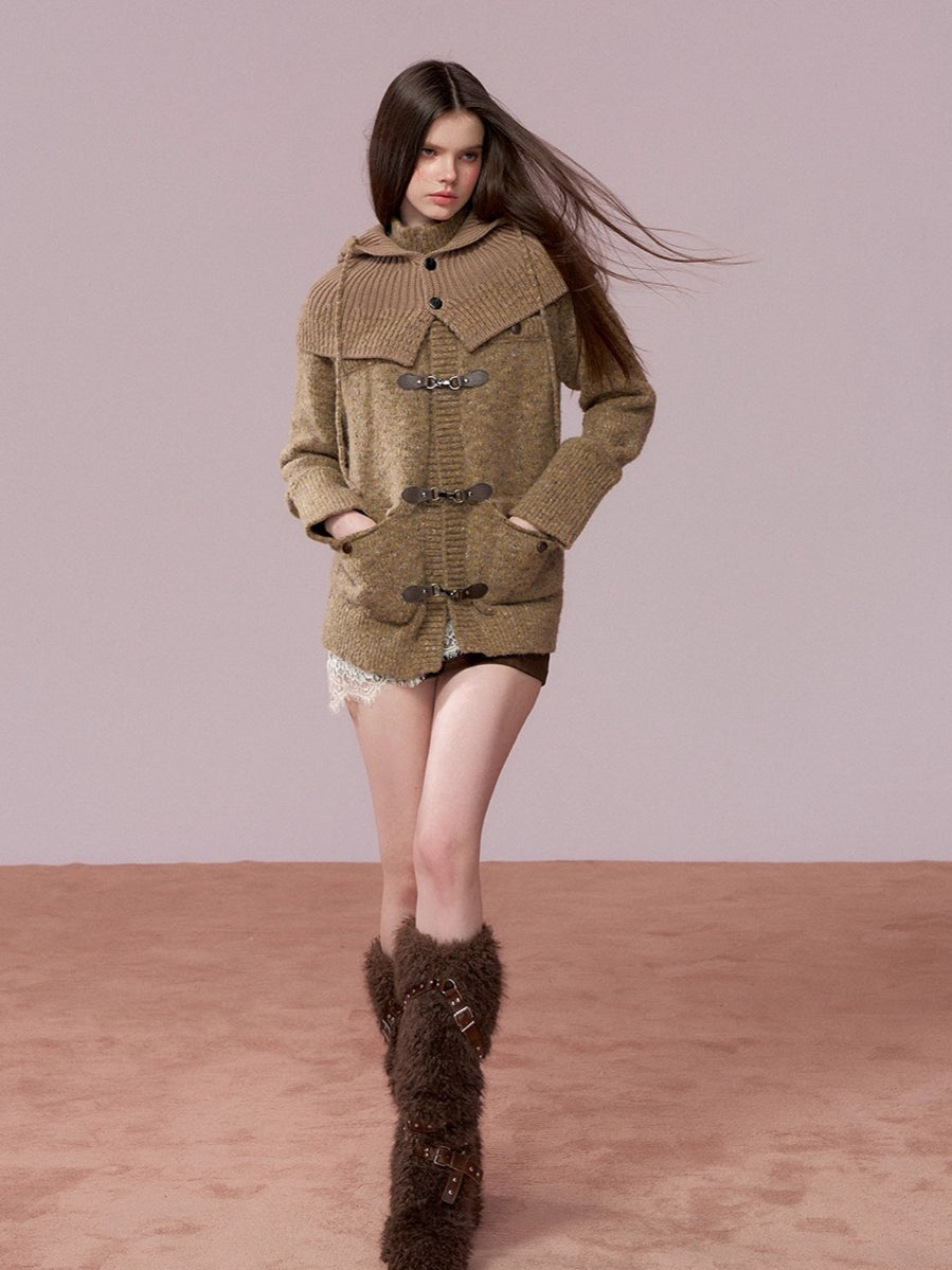 Knit Cardigan & Hooded Cape Set