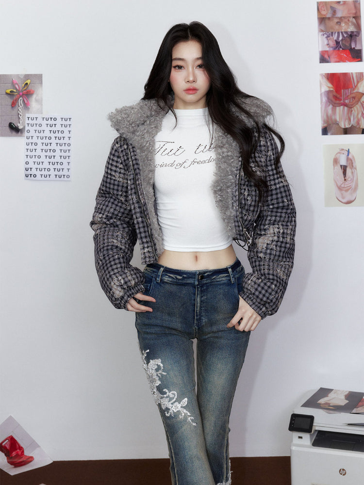Letter Rhinestone Half-High Collar Base Shirt - CHINASQUAD