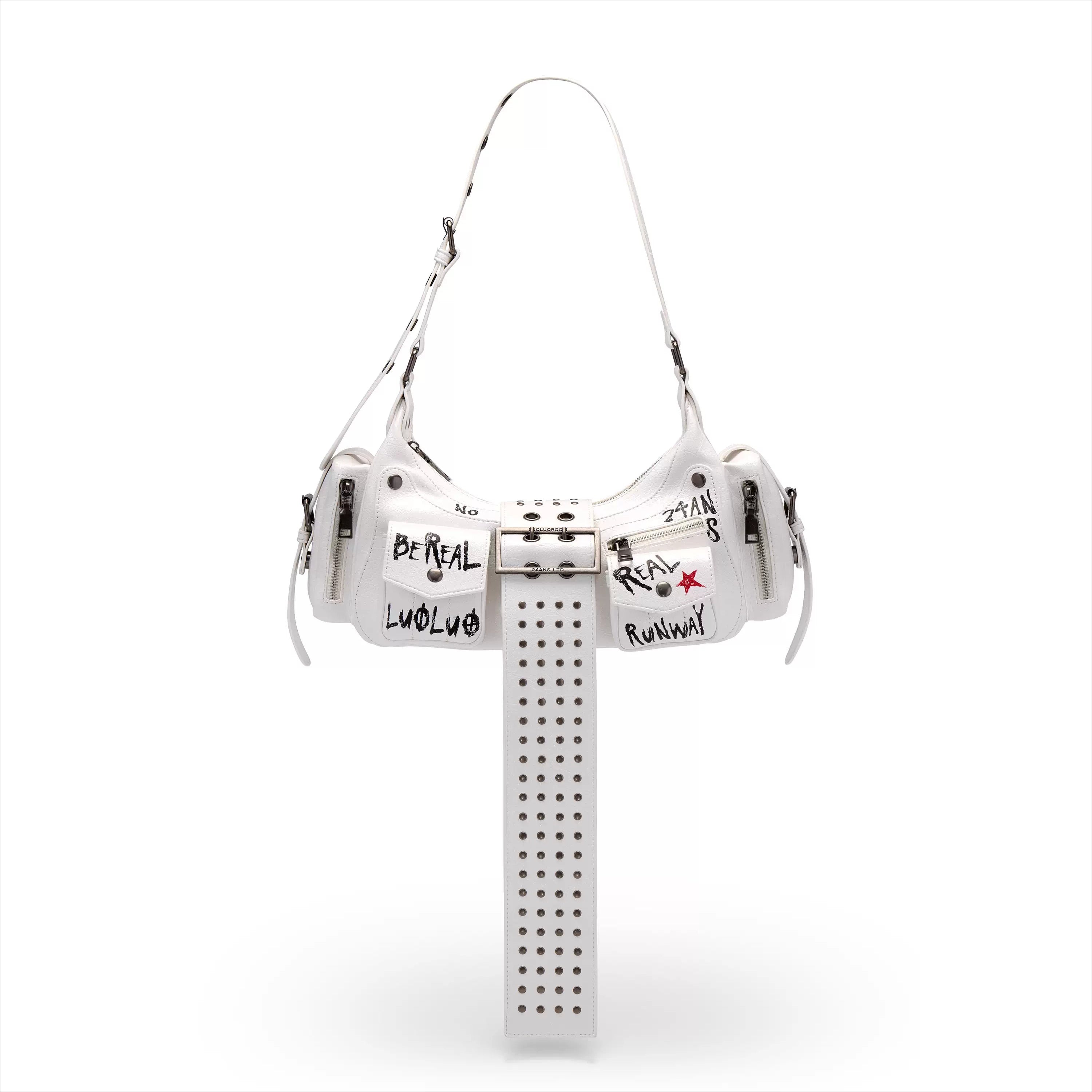 Graffiti-Print PU Cracked-Leather Bag