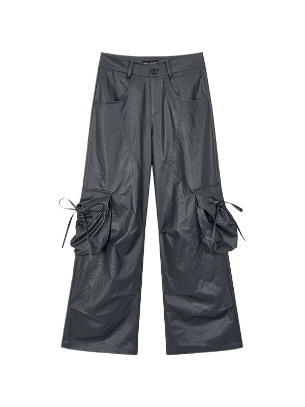 Black Pockets Wide-Leg Cargo Pants - CHINASQUAD