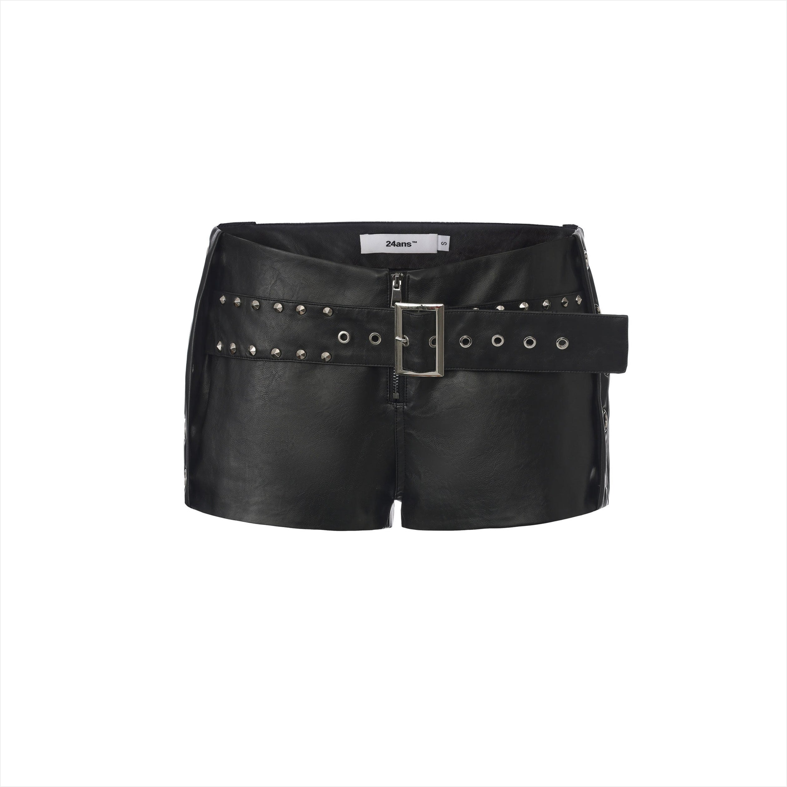 Layered Belt Studded Faux Leather Shorts