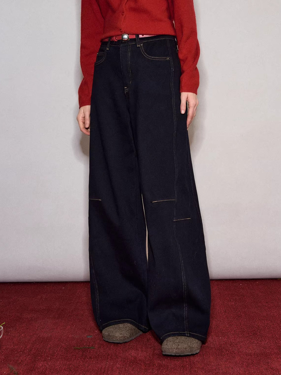 Vintage Brushed Curved-Leg Denim Pants