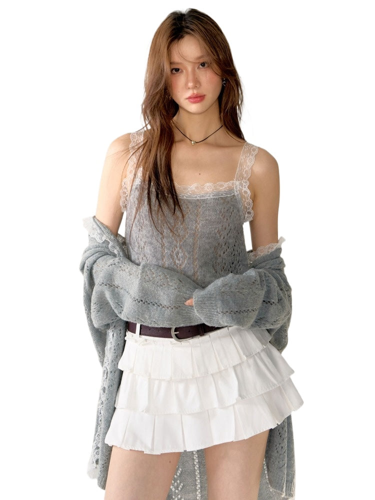 Gray & Purple Lace Trim Tank Top - CHINASQUAD