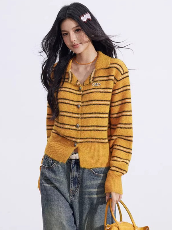 Pumpkin Stripe Polo Knit cardigan