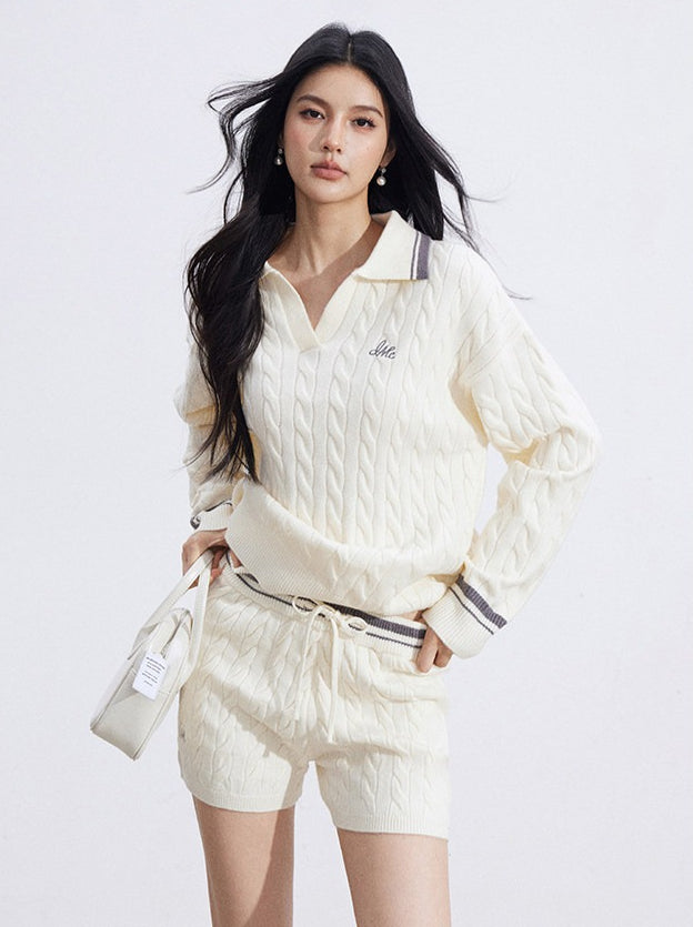 Color-Block Knit Top and Shorts Two-Piece Set