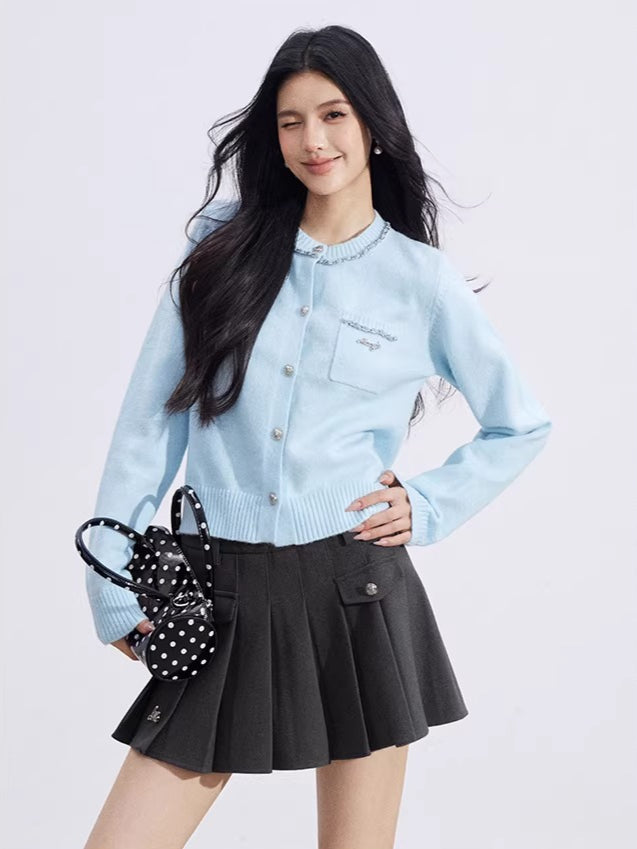 Shimmer-Thread Tweed-Inspired Knit Sweater