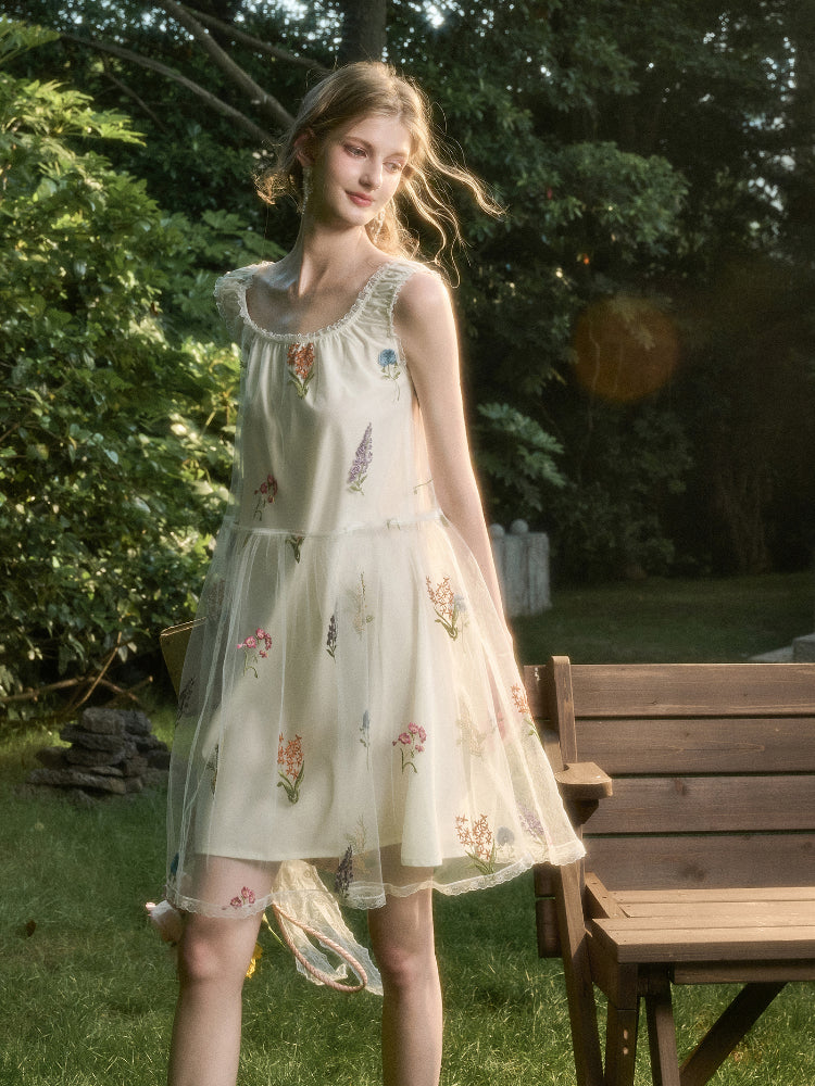 Chiffon Floral Embroidered Dress - CHINASQUAD