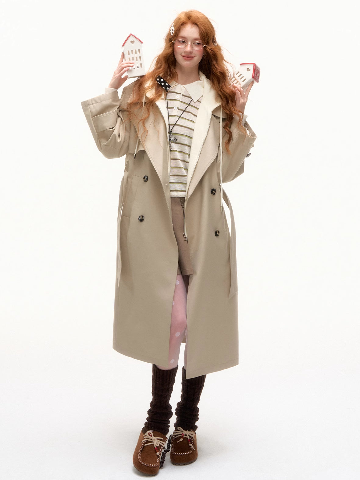 Layered Hooded Trench Coat