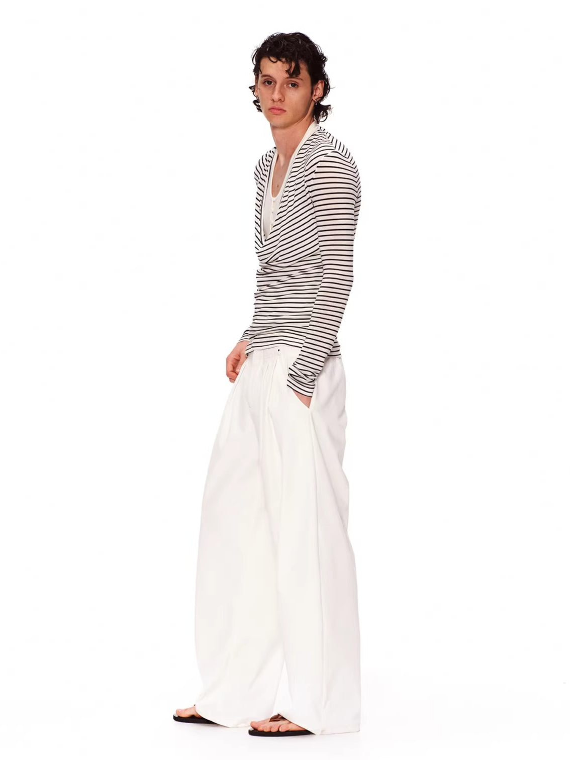 Double-Waist Polka Dot Wide-Leg Trousers