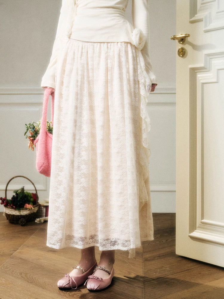 Lace Floral Asymmetrical Off-Shoulder Top & Skirt Set - CHINASQUAD