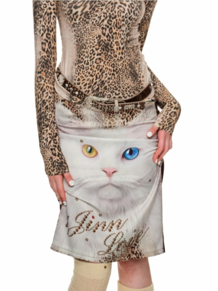 1JINN STUDIO Cat Print Pencil Skirt - CHINASQUAD