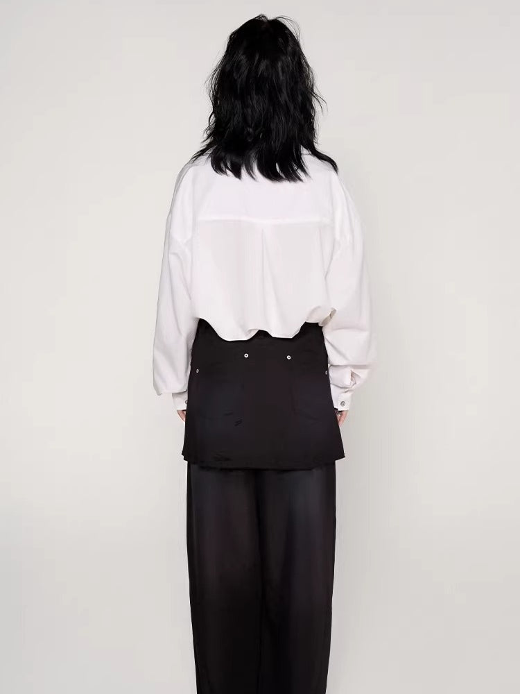 Washed Patchwork Faux Two-Piece Shirt Dress