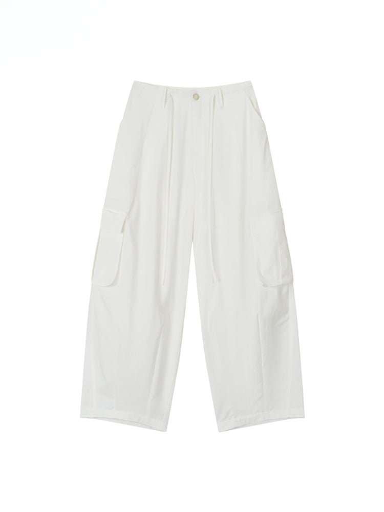 Wide-Leg Beaded Cargo Large Pockets Pants - CHINASQUAD