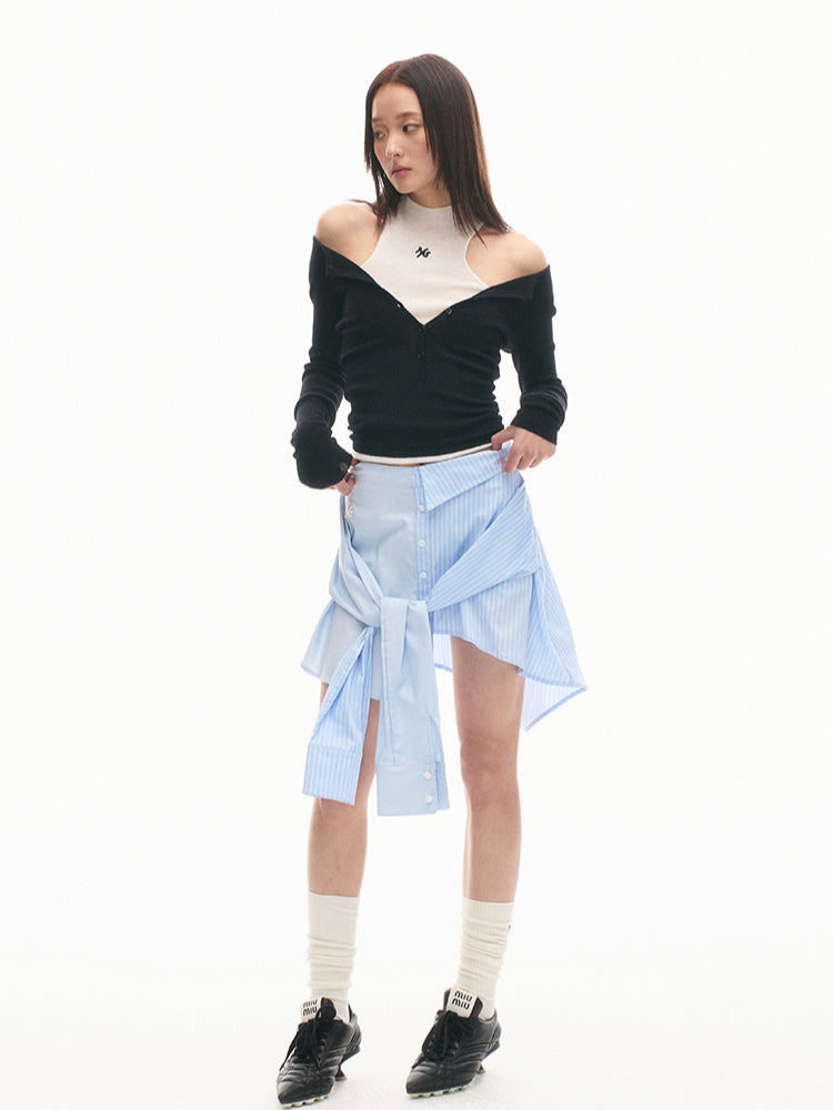 Reversible Buttoned Turtleneck Long-Sleeve Stretch Fitted Top - CHINASQUAD