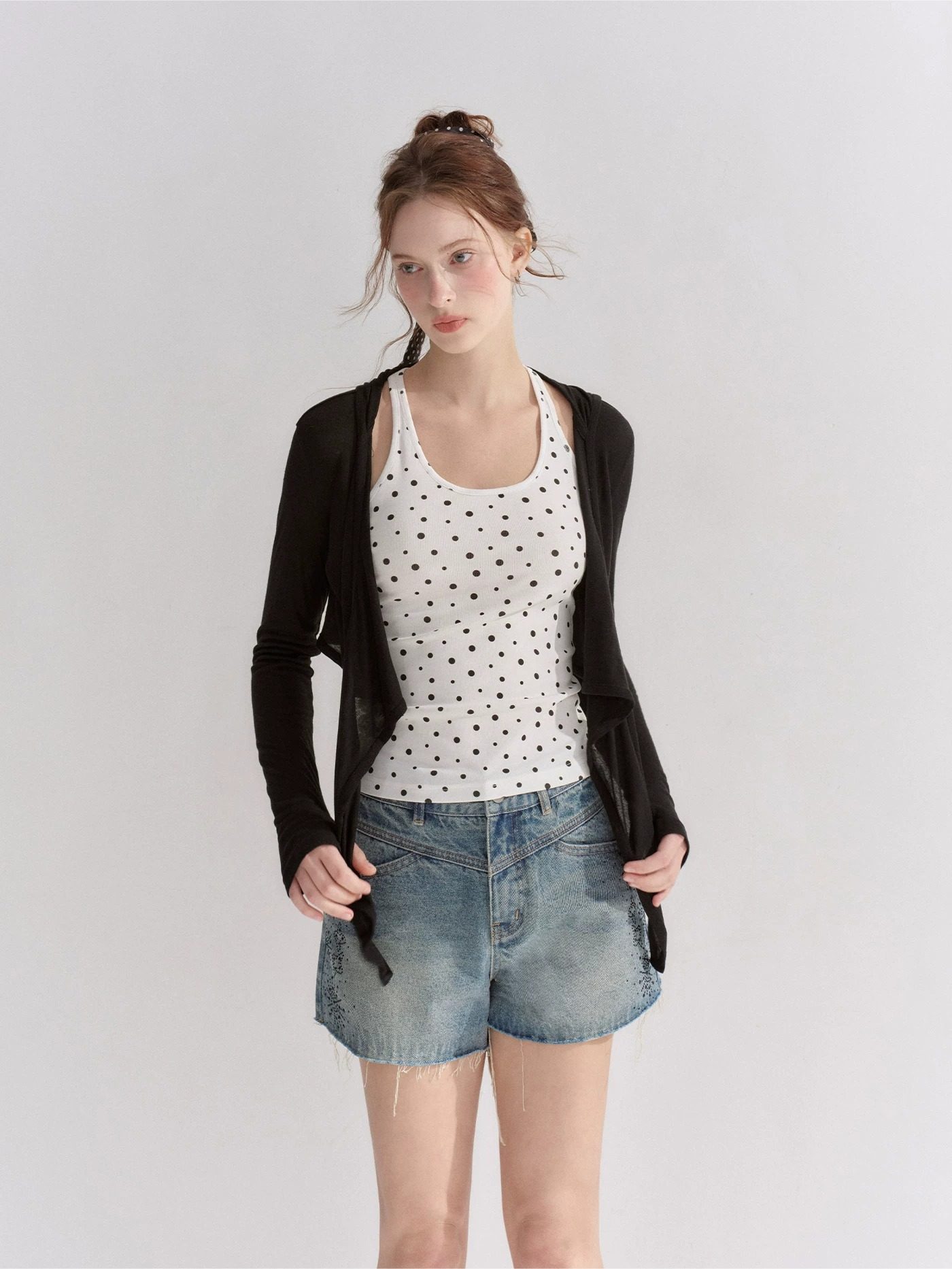 Vintage Washed Crystal-Embellished Denim Shorts