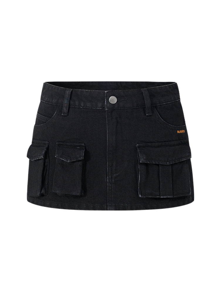 Asymmetrical Low - Rise Straight - Cut Denim Mini Skirt - CHINASQUAD