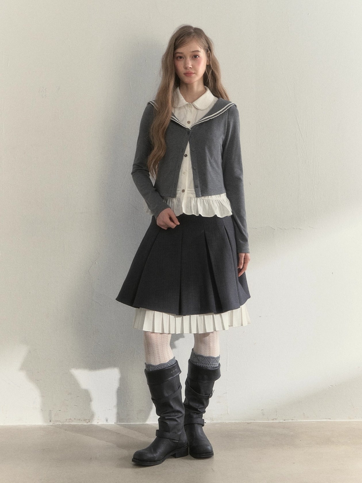Sailor Collar Academia Style Layered Knit Blouse