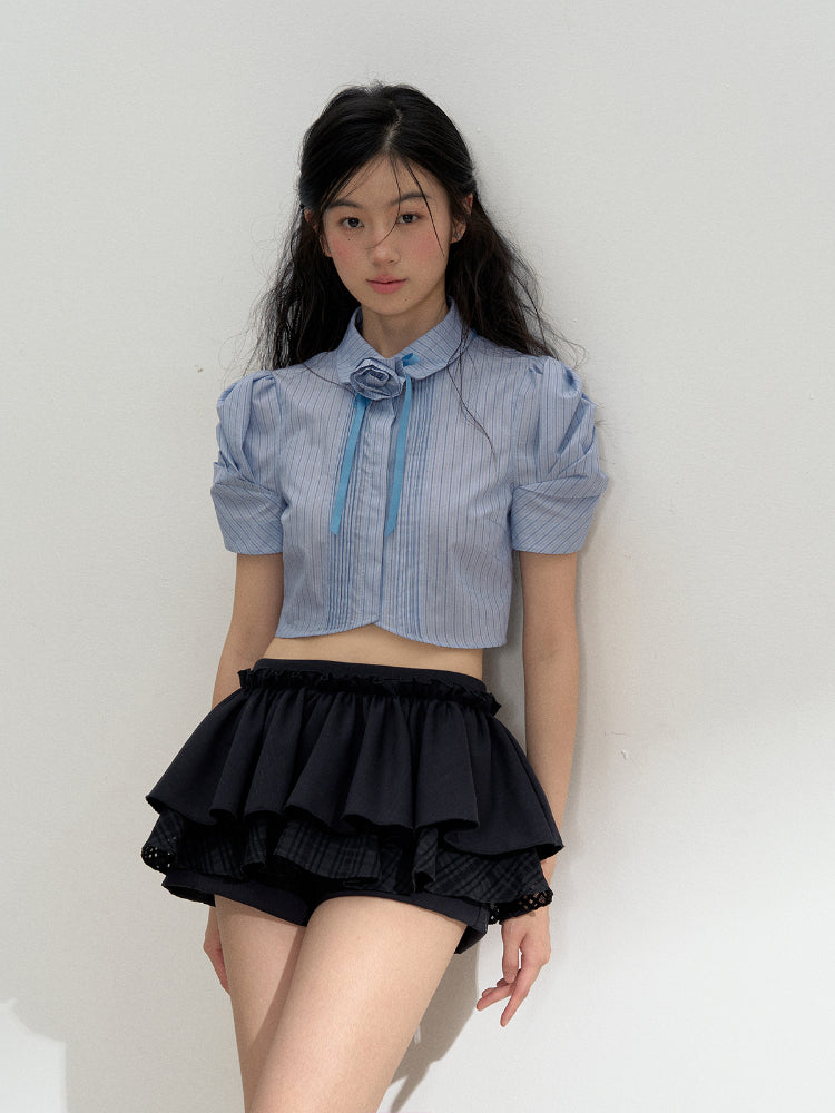 Puff Sleeve Striped Shirt - CHINASQUAD