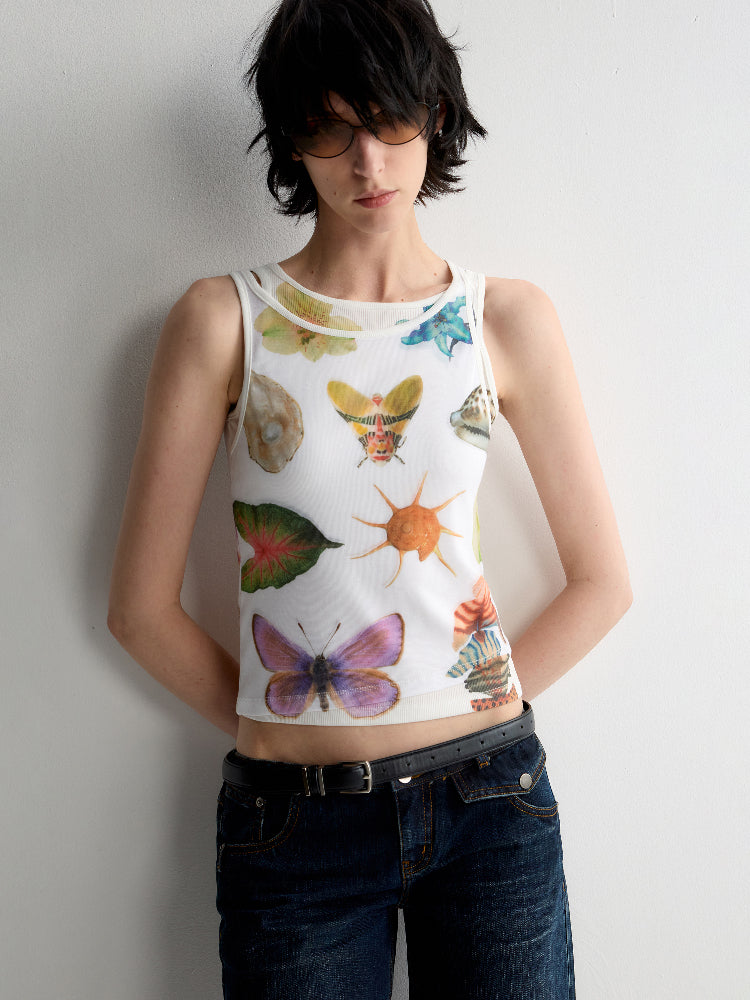 Lyocell Fun Print Short Sleeveless Tank Top