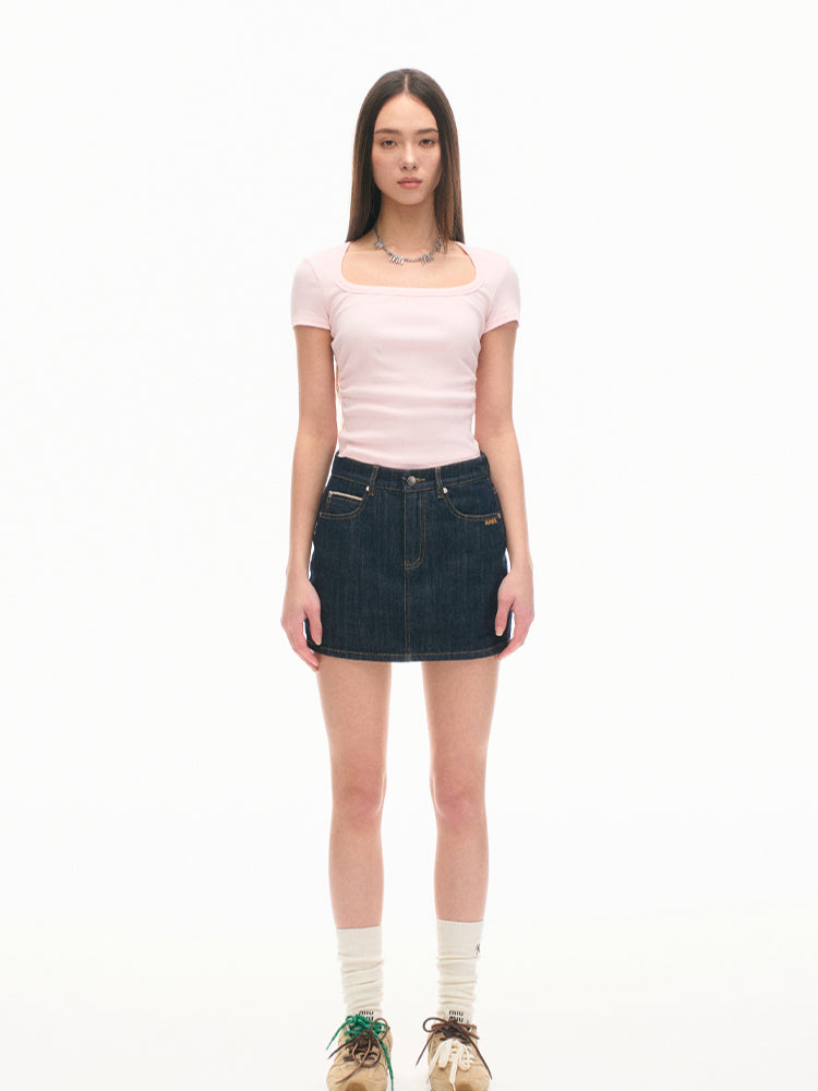 Ice Silk Ribbed Waist Cinching Round Corner T-Shirt - CHINASQUAD