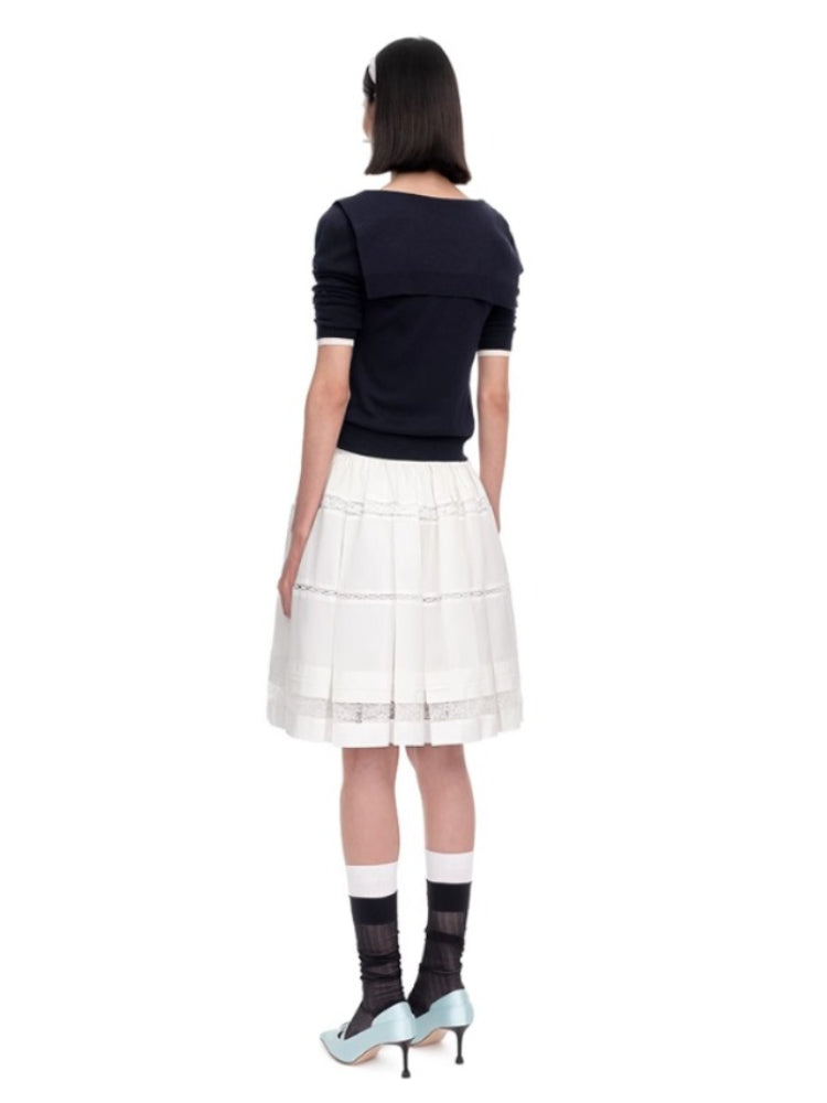 Lace Splicing Pleated Skirt - CHINASQUAD