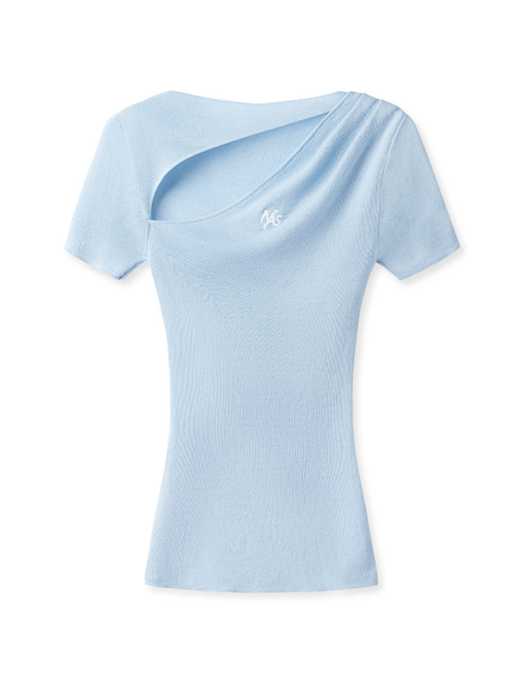 Diagonal Open High-Neck Regular Shoulder T-Shirt - CHINASQUAD