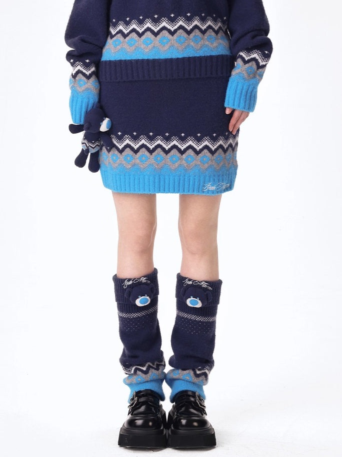 Jacquard A-Line Knit Mini Skirt