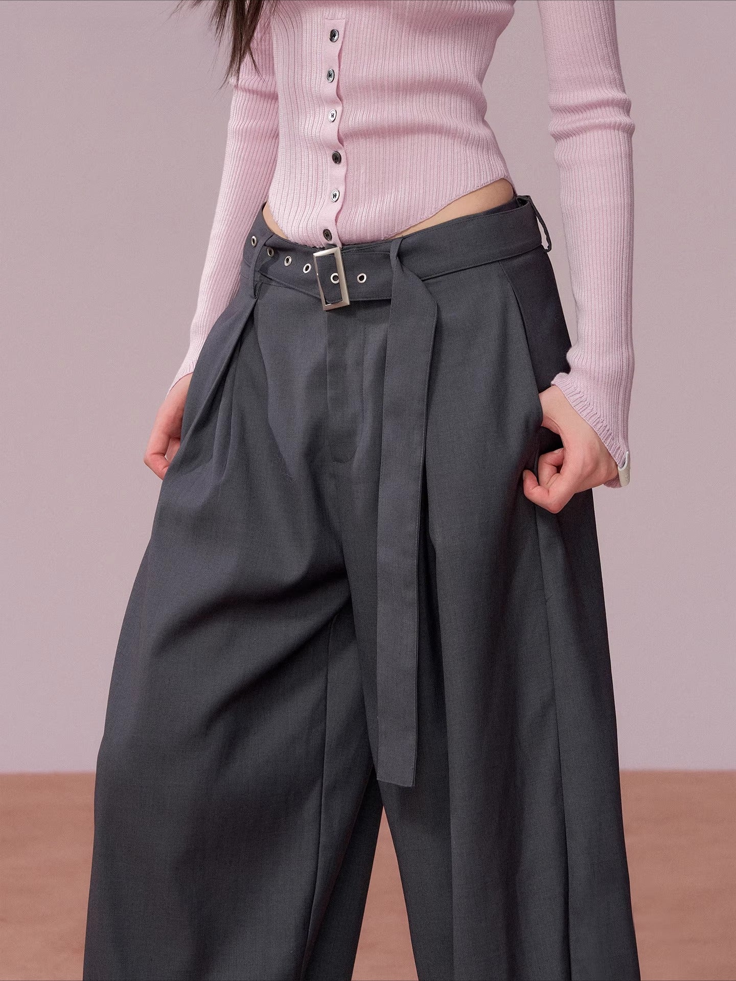 Tailored Drape Wide-Leg Suit Trousers