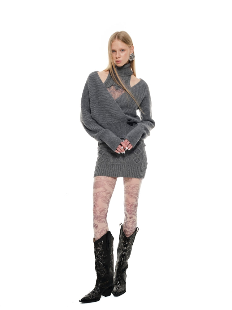 Cable Knit High-neck Dress - CHINASQUAD