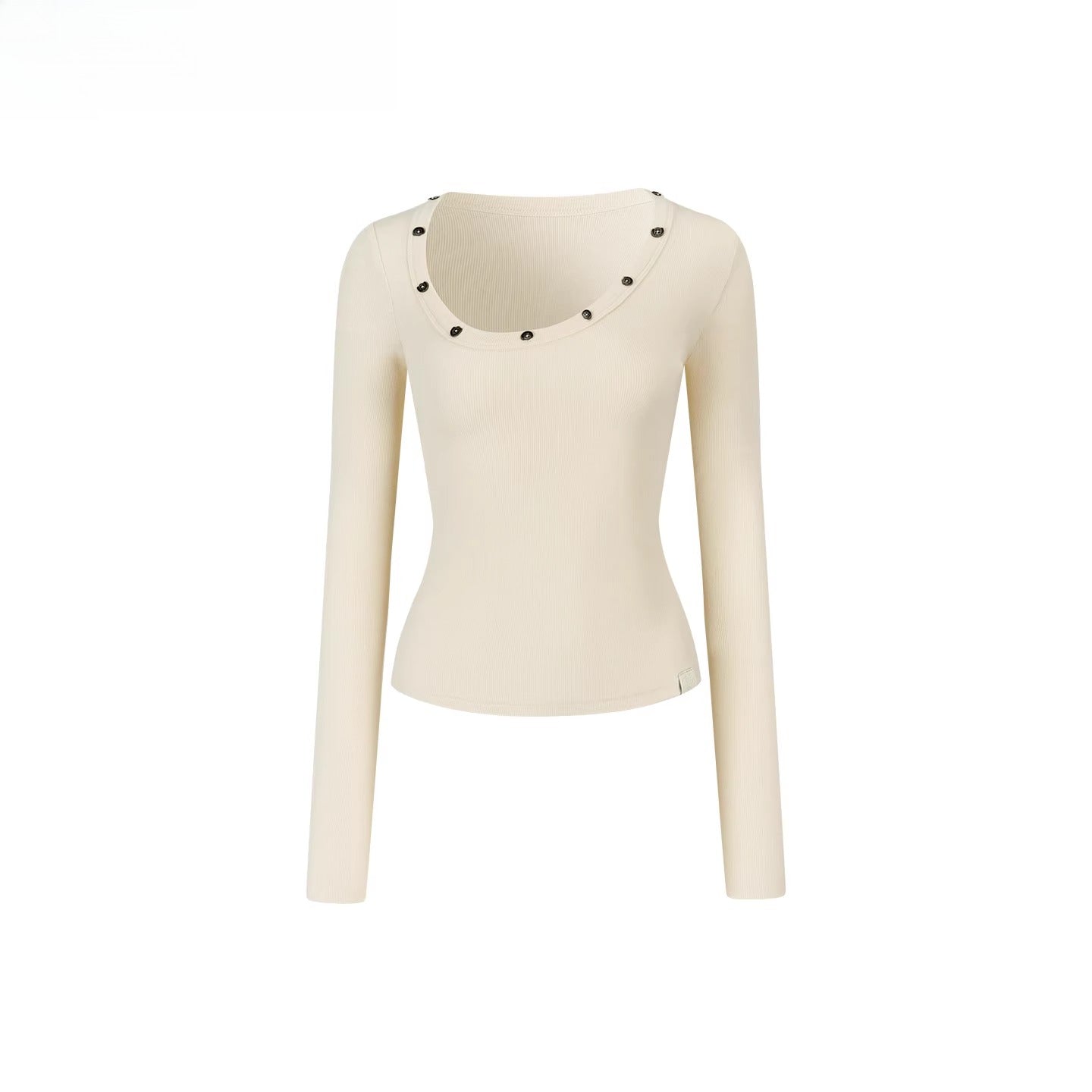 Studded Asymmetric U-Neck Knit T-Shirt