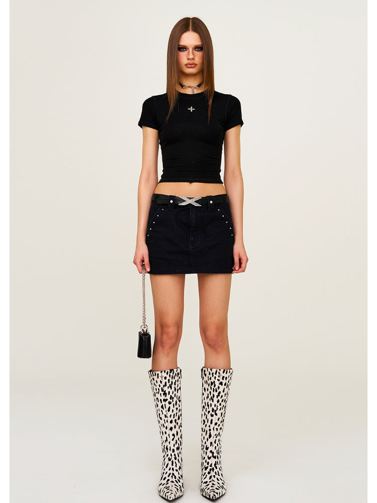 Leopard Print Mid - High Waist Rivet Midi Skirt - CHINASQUAD